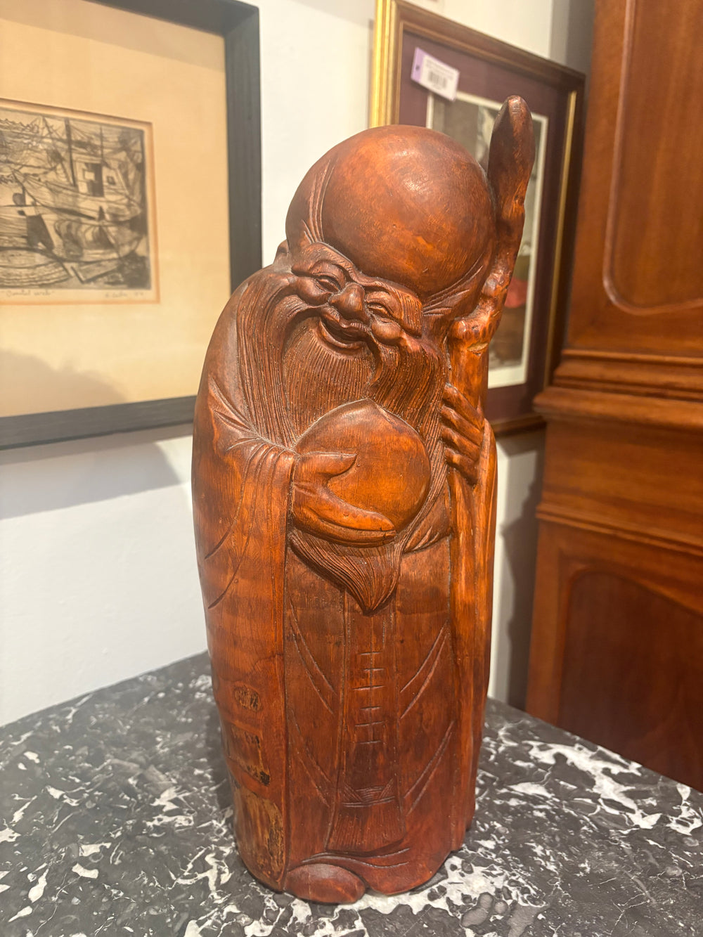 Carved Chinese Statue of Laughing Wise Man