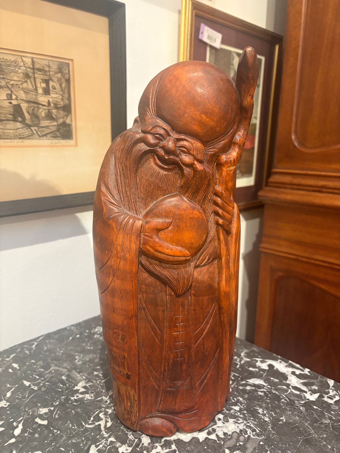 Carved Chinese Statue of Laughing Wise Man