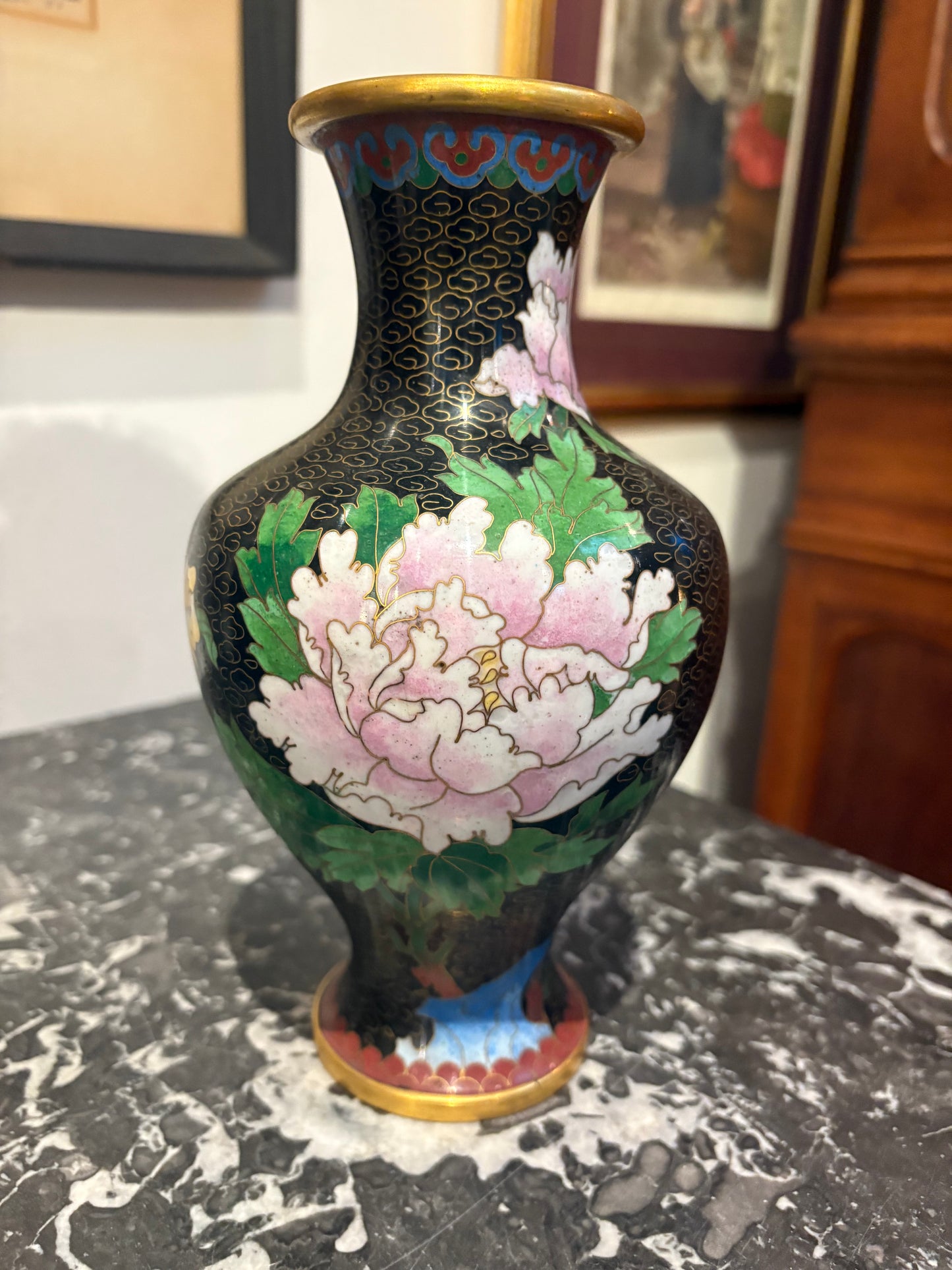 Medium Black Cloisonne Vase