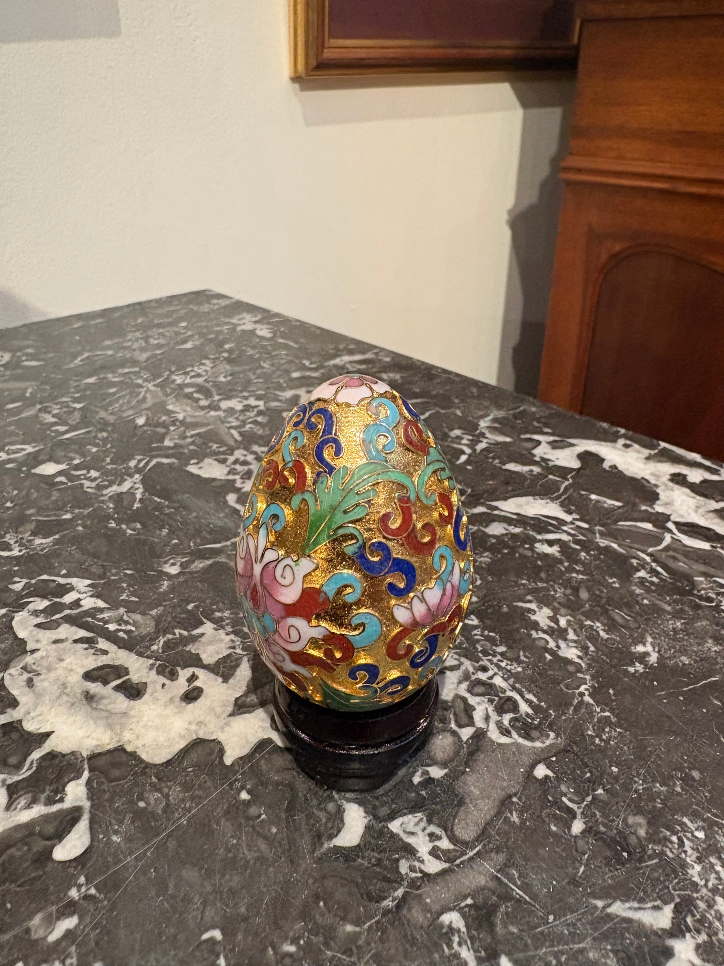 Small Vintage Cloisonne Egg on Stand