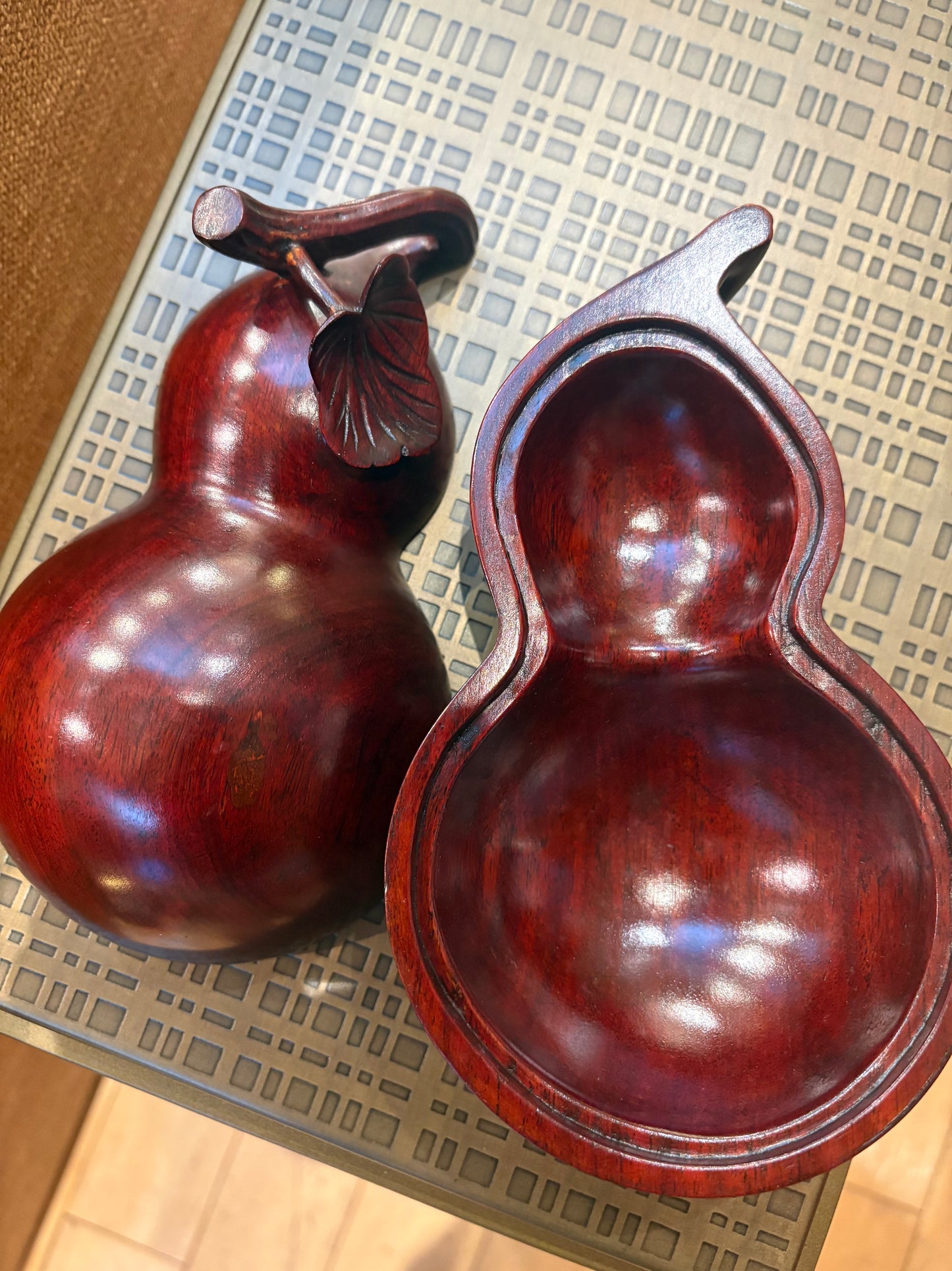 Carved Wood Gourd Shaped Box