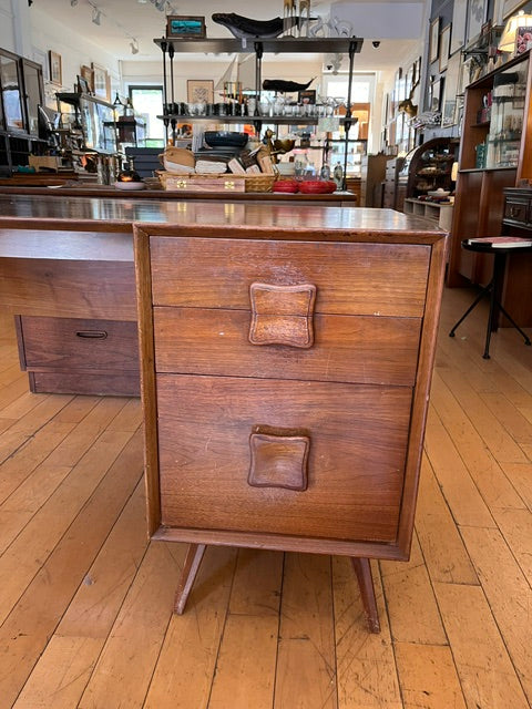 Midcentury Desk with Two Drawers and Bookshelf Back