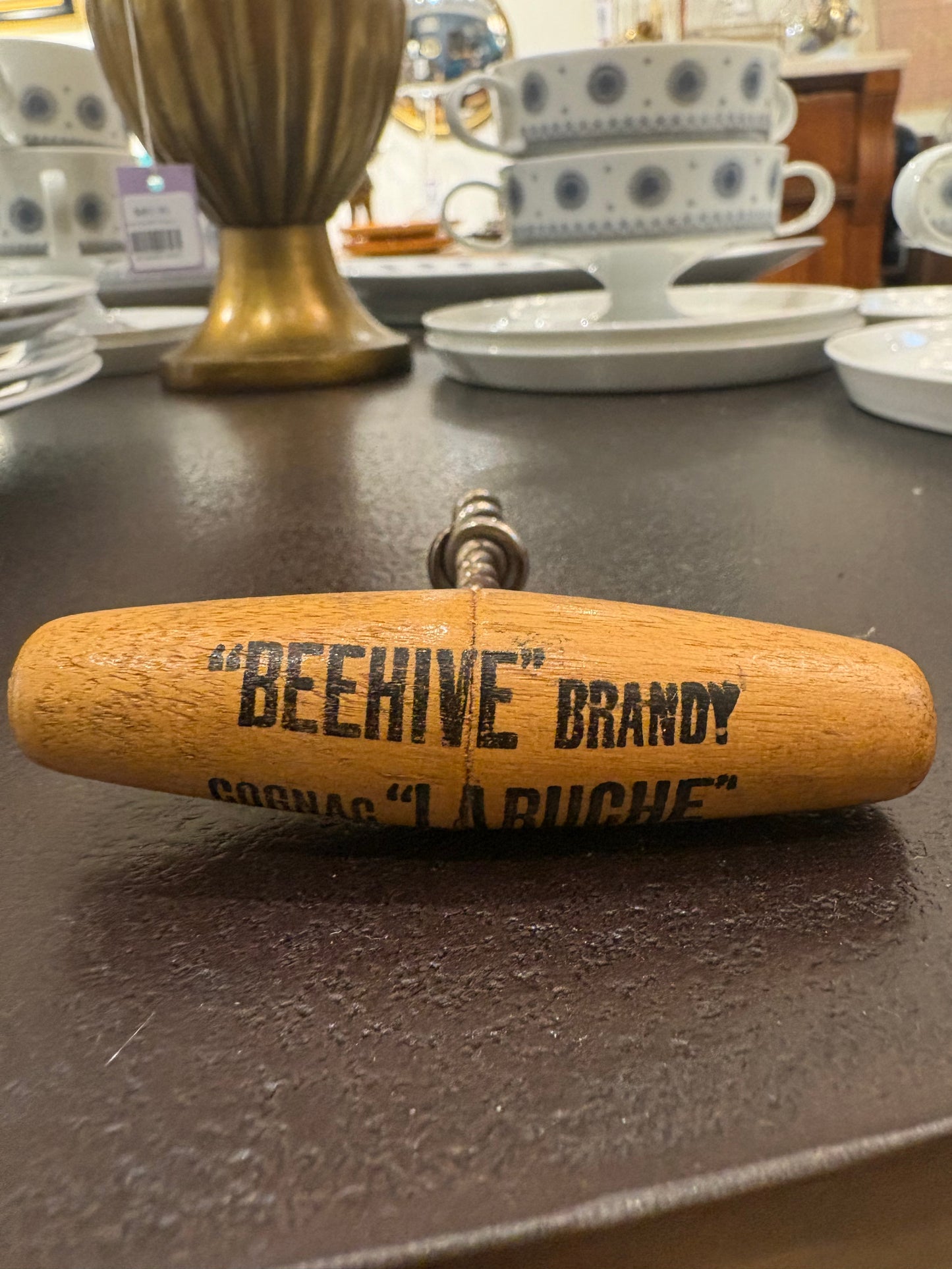 “Beehive Brandy, Cognac La Ruche” Wood Advertising Corkscrew