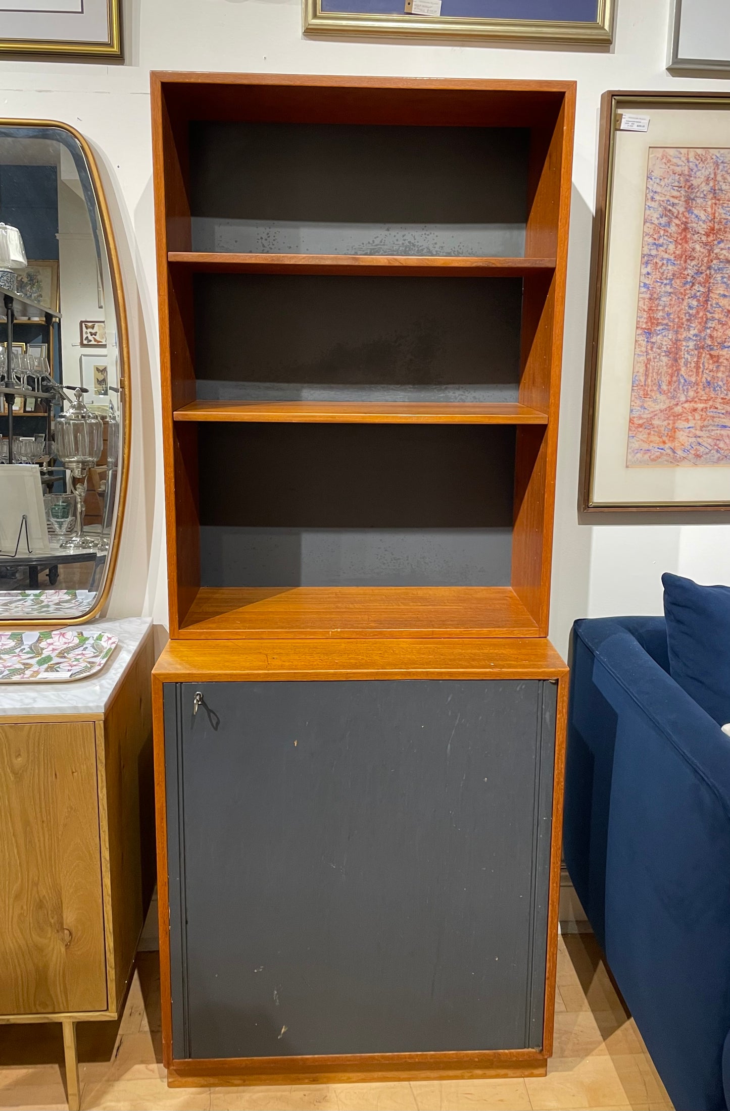 Vintage Swedish Bookcase with Cabinet