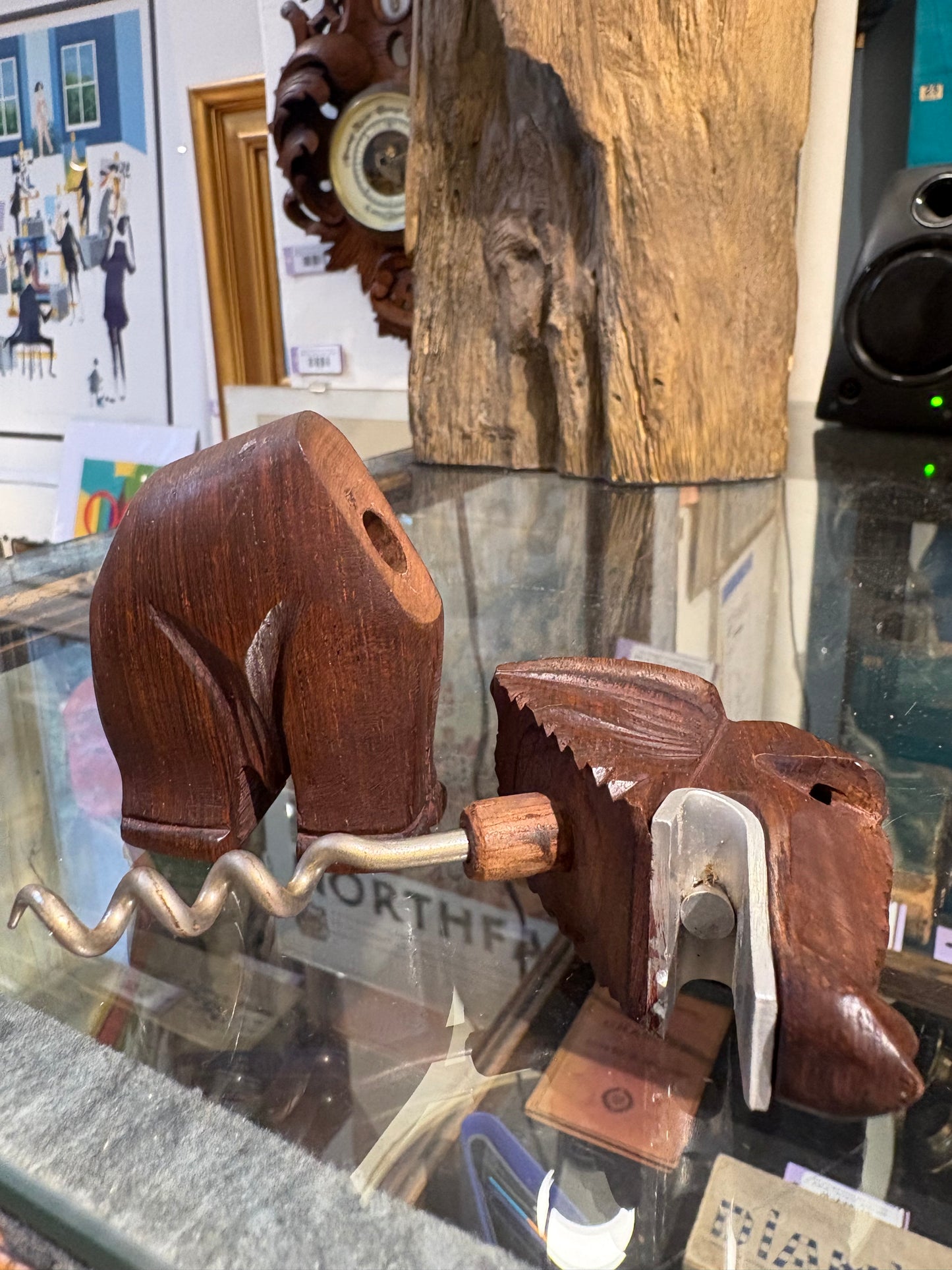 French Carved Wood Elephant Corkscrew/Bottle Opener