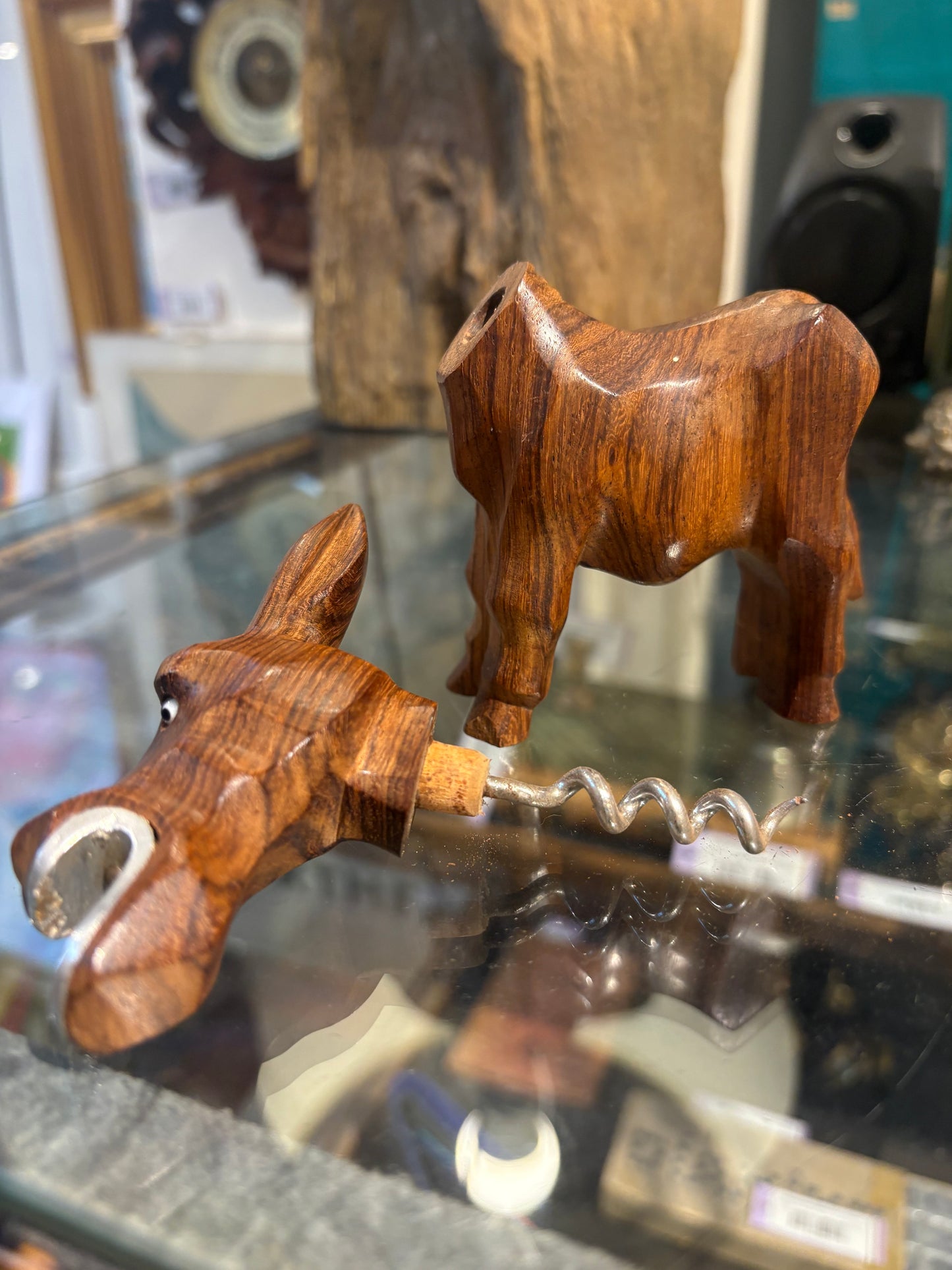 French Carved Wood Standing Donkey Corkscrew/Bottle Opener