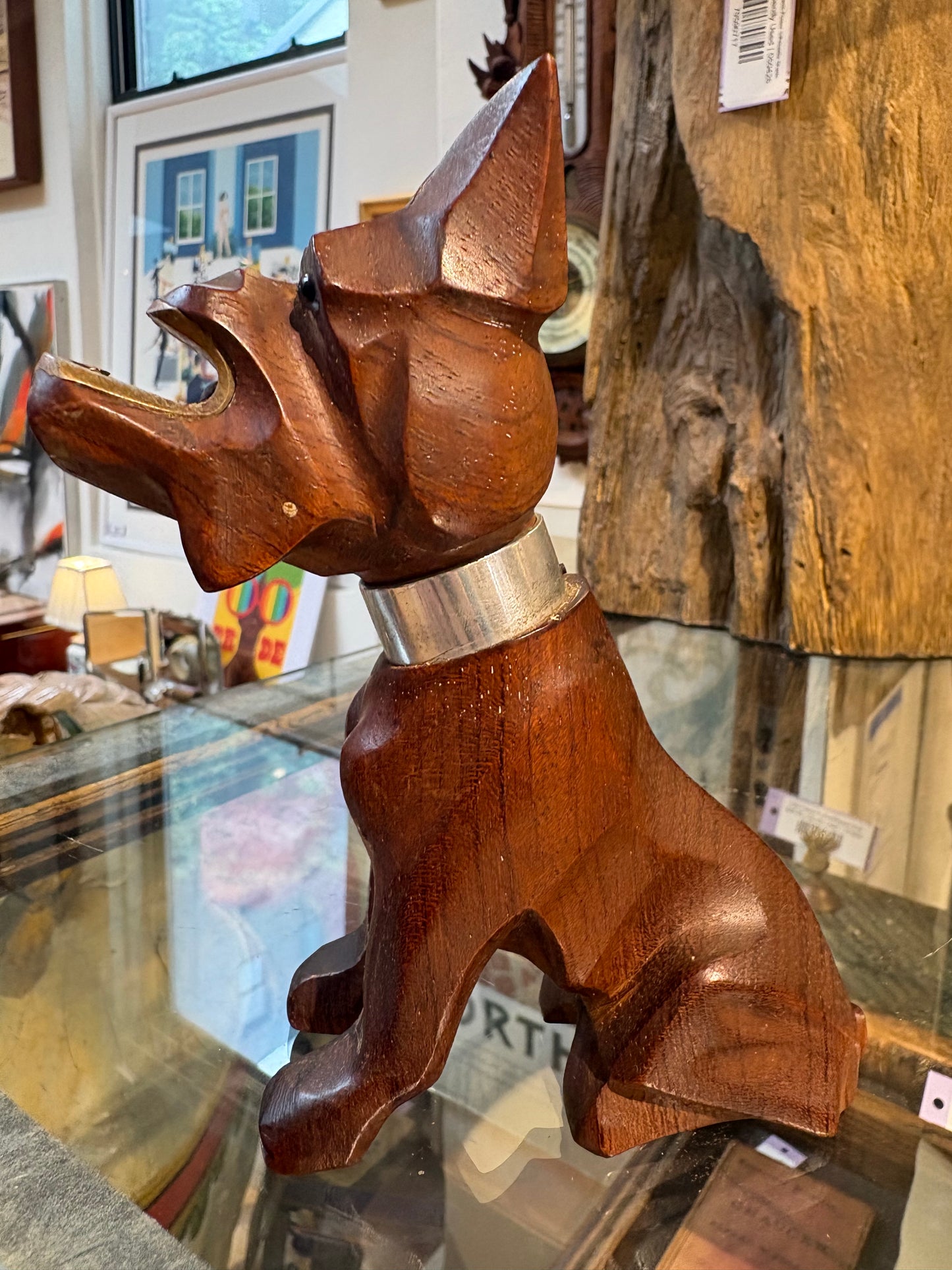 French Carved Wood Bull Dog Corkscrew/Bottle Opener