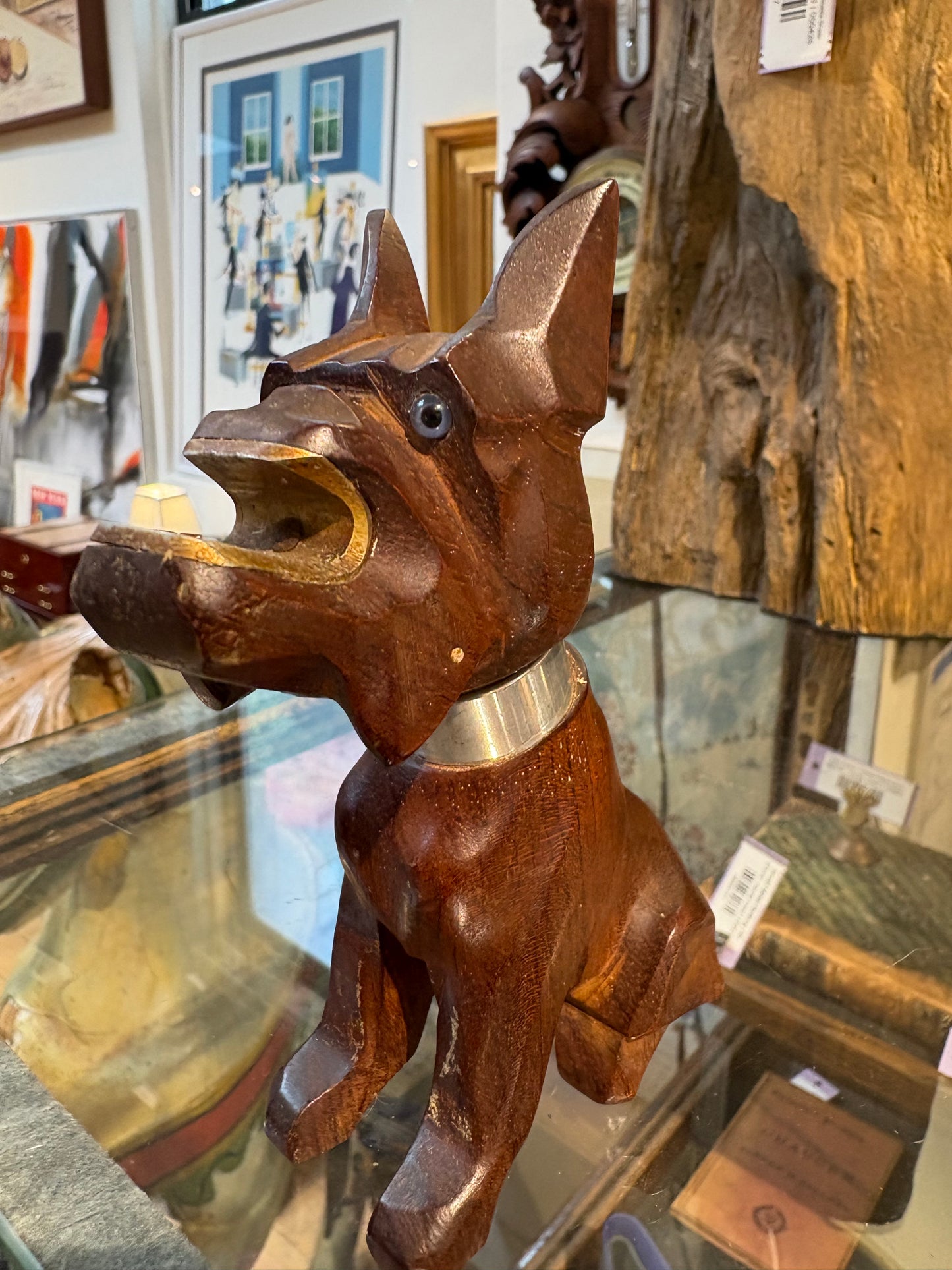 French Carved Wood Bull Dog Corkscrew/Bottle Opener