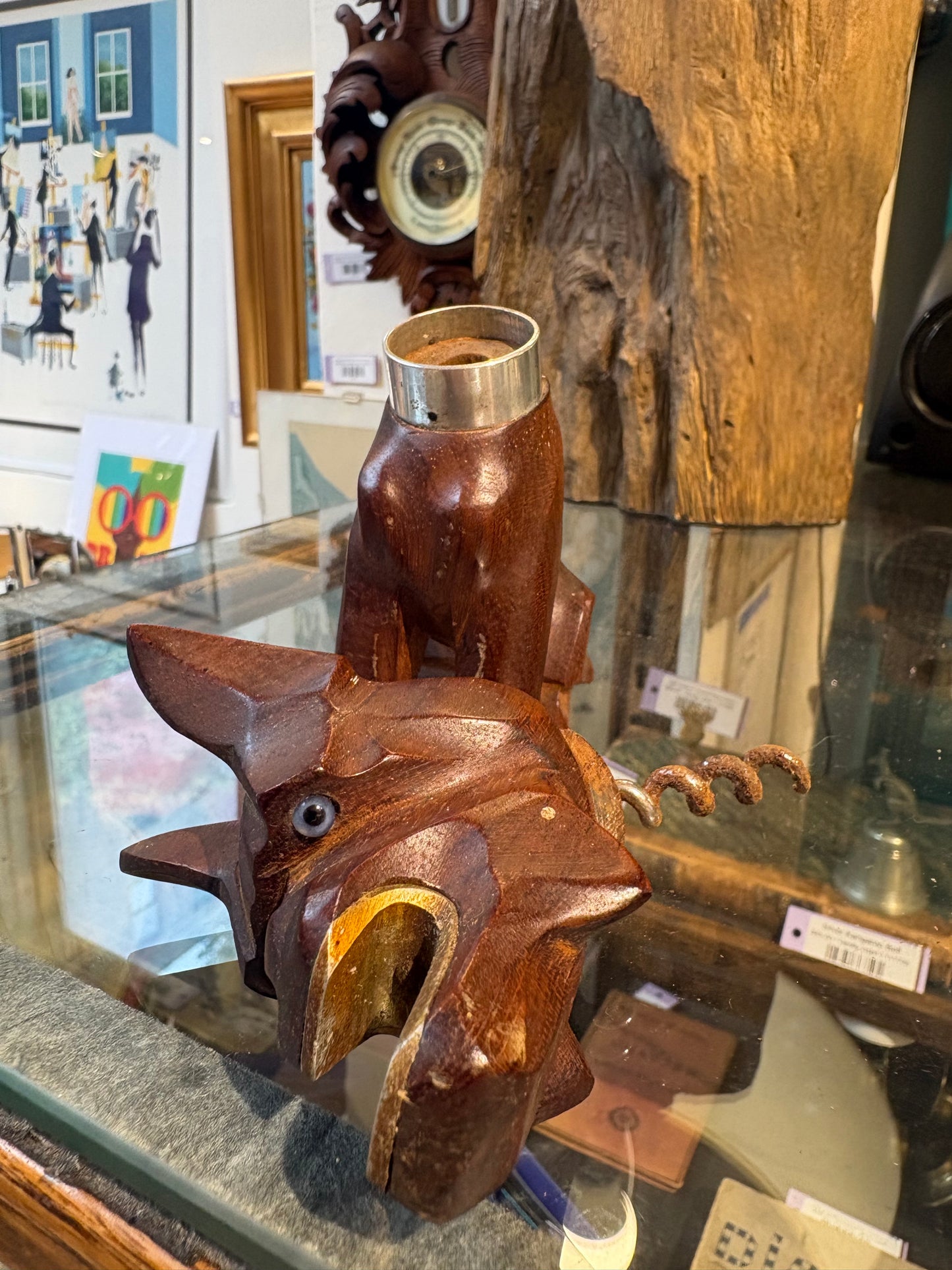 French Carved Wood Bull Dog Corkscrew/Bottle Opener