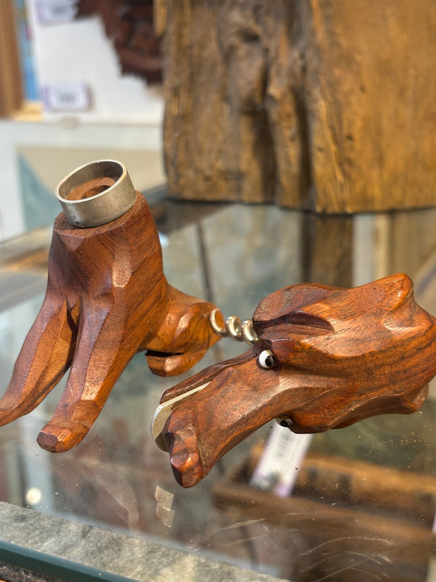 French Carved Wood Spaniel Corkscrew/Bottle Opener