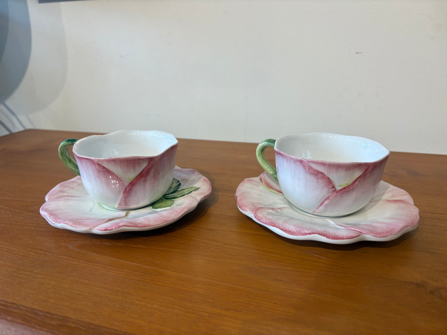 Pair of Italian Painted Flower Tea Cup and Saucer