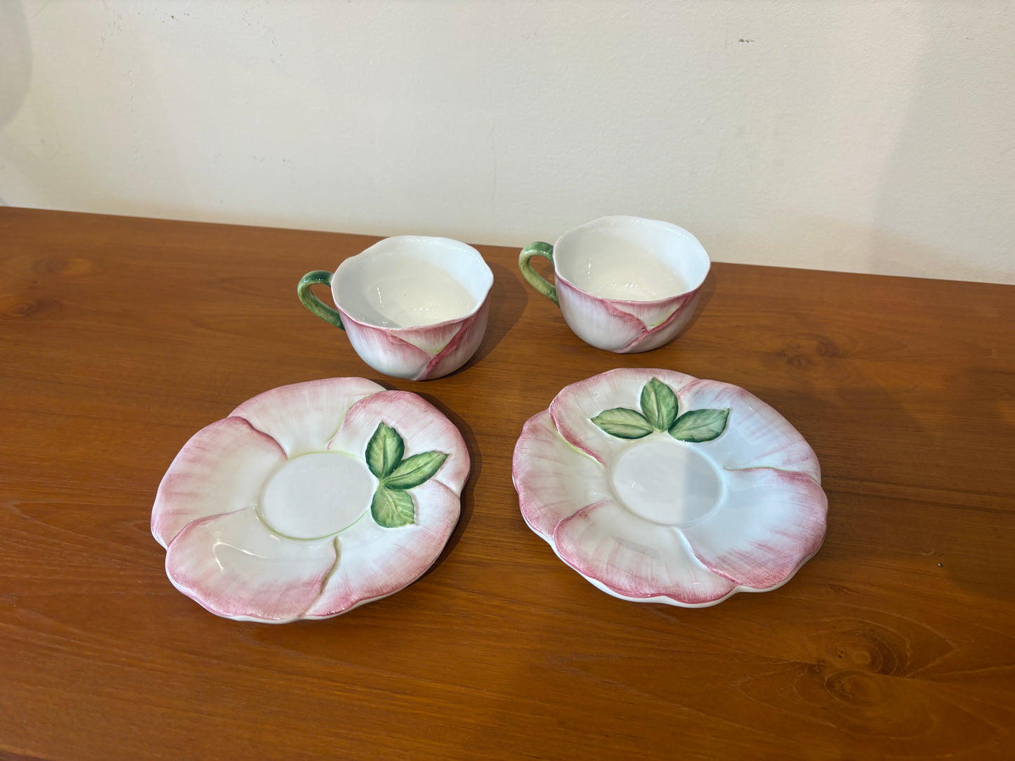 Pair of Italian Painted Flower Tea Cup and Saucer