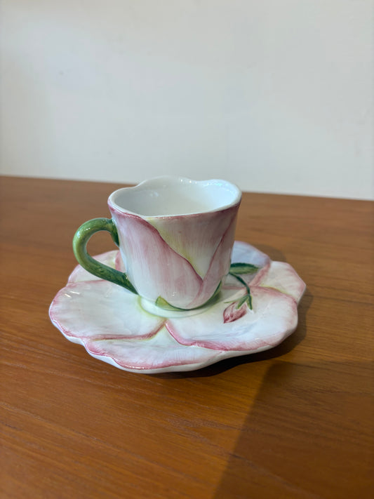 Small Italian Painted Flower Tea Cup and Saucer (Single)