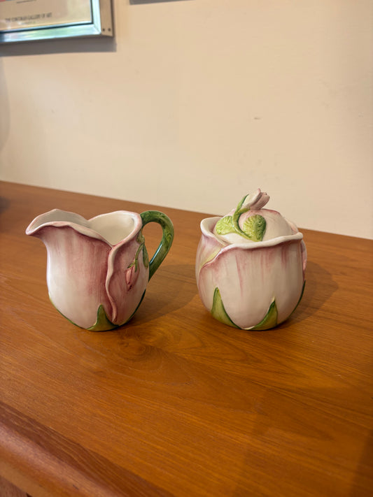 Italian Painted Flower Cream and Sugar Set