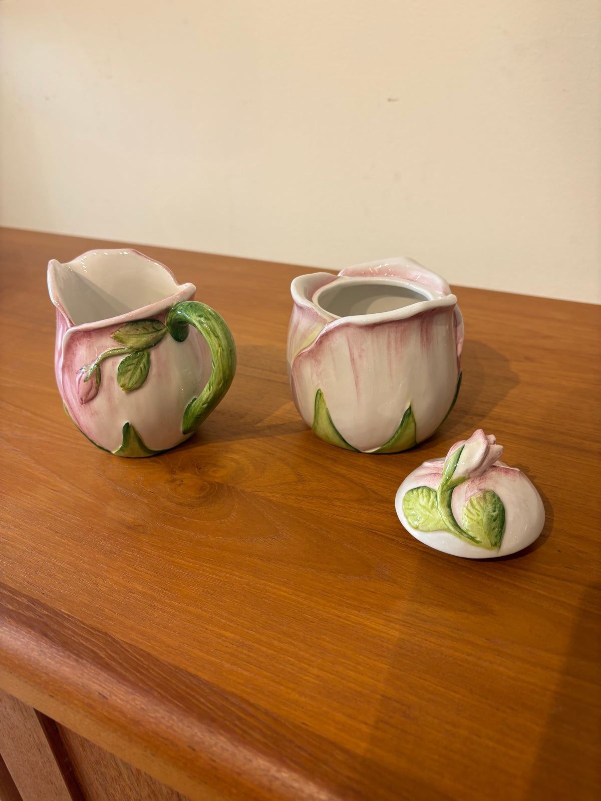 Italian Painted Flower Cream and Sugar Set