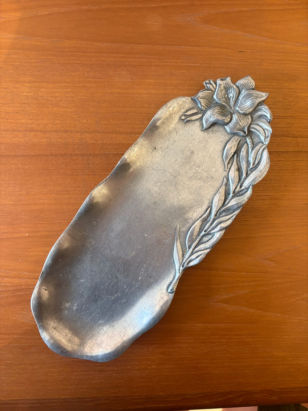 German Art Nouveau Pewter Tray with Flower