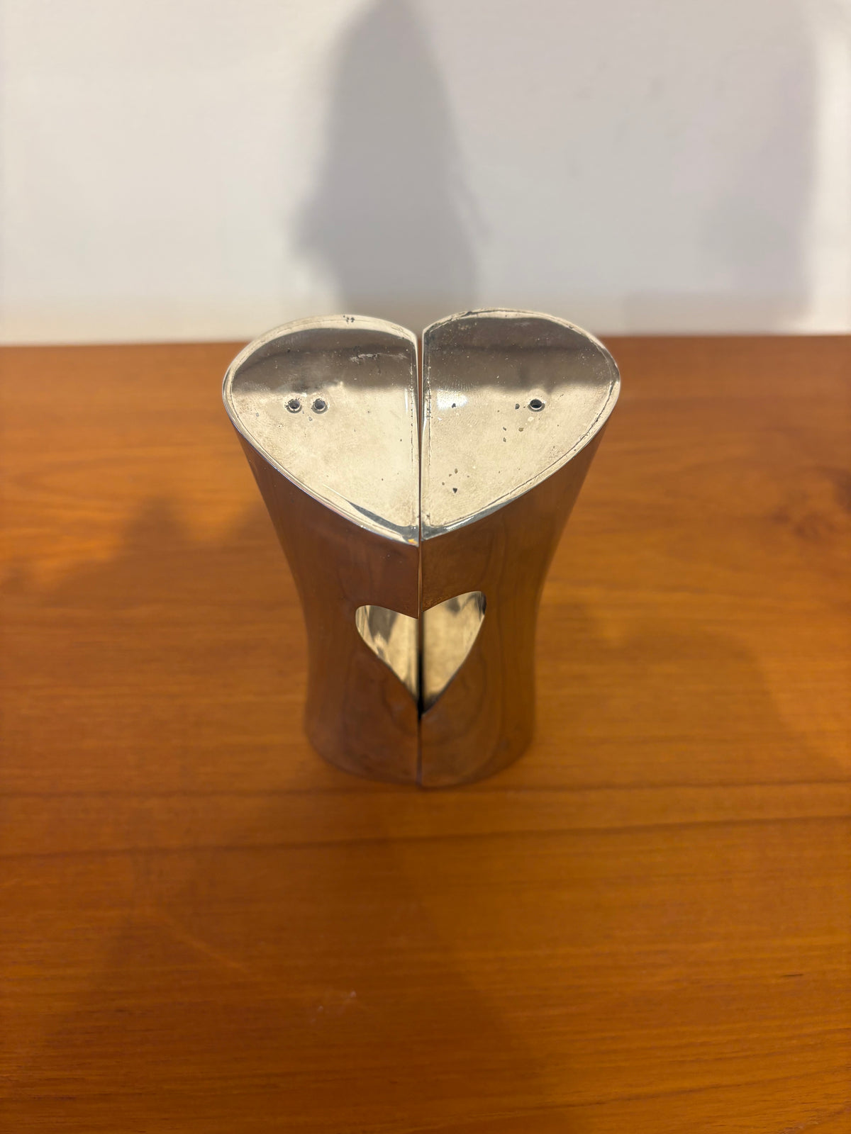 Pair of Silver Plated Tall Abstract Heart Salt and Pepper Shakers