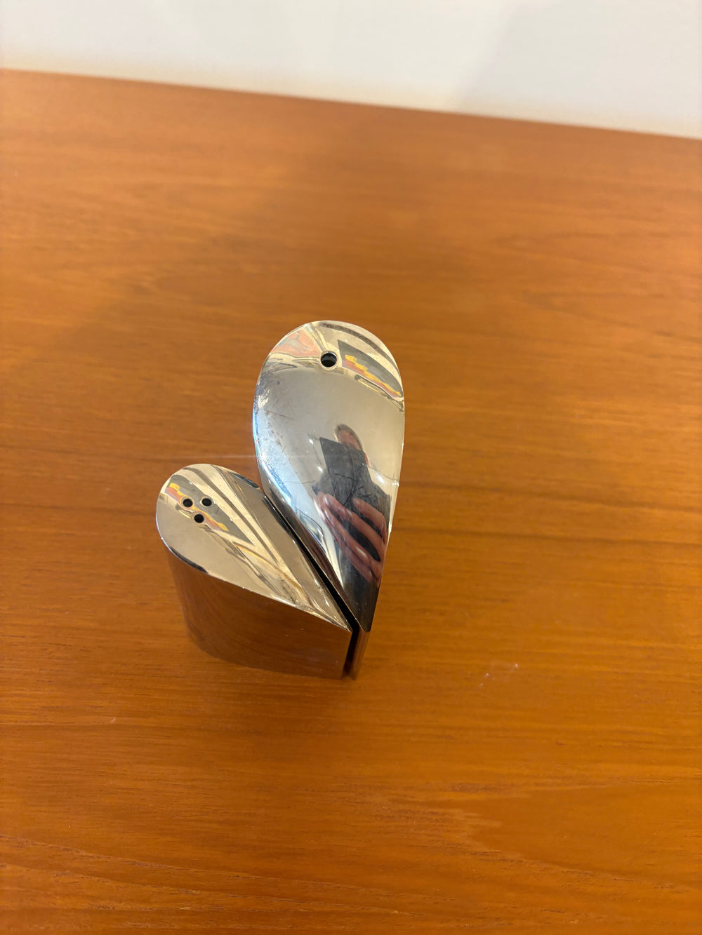 Pair of Silver Plated Short Abstract Heart Salt and Pepper Shakers