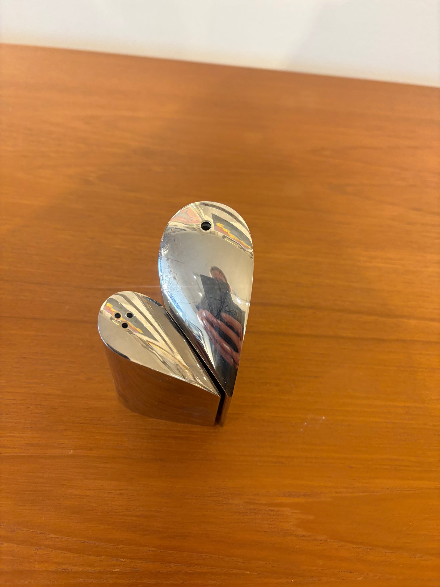 Pair of Silver Plated Short Abstract Heart Salt and Pepper Shakers