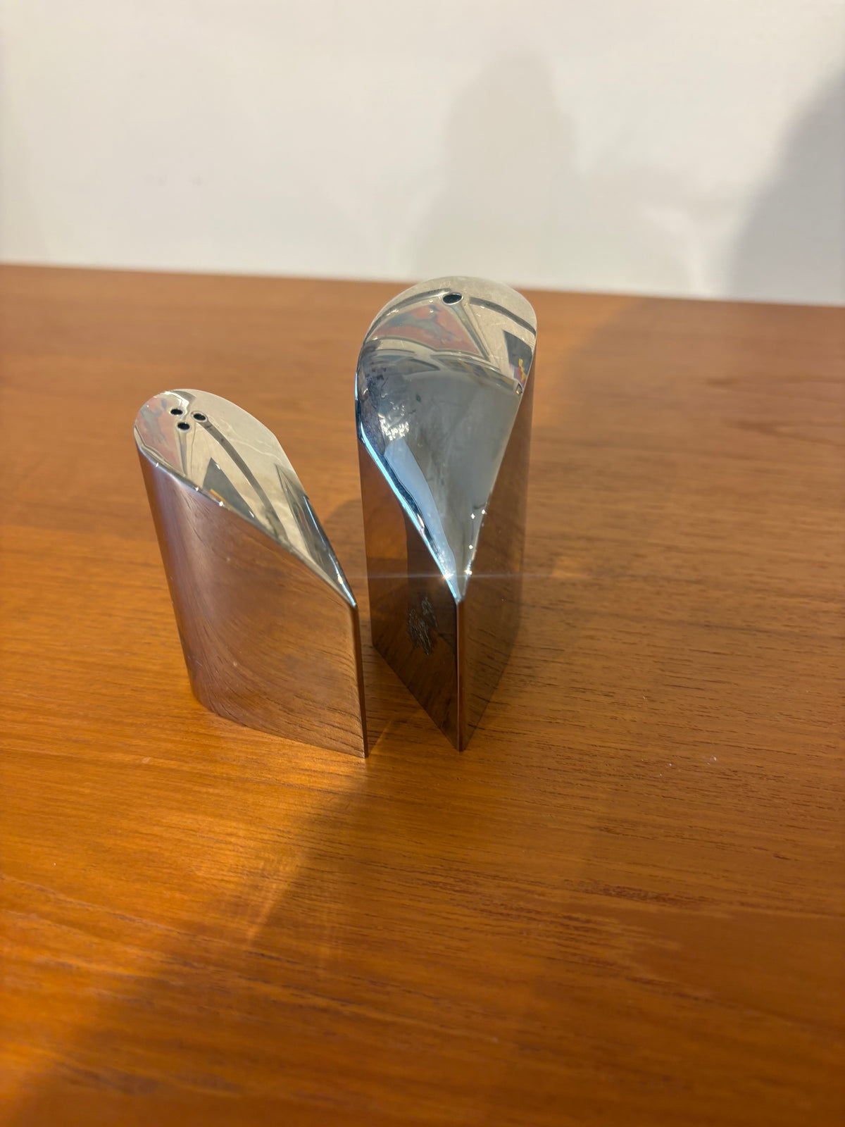 Pair of Silver Plated Short Abstract Heart Salt and Pepper Shakers