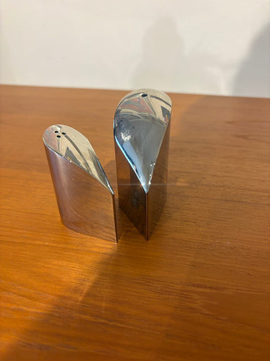 Pair of Silver Plated Short Abstract Heart Salt and Pepper Shakers
