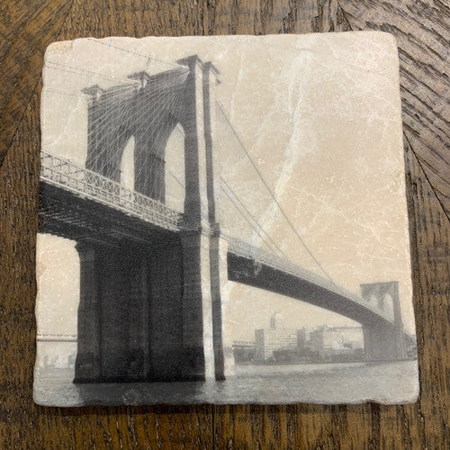 Black and White Brooklyn Bridge Single Marble Coaster