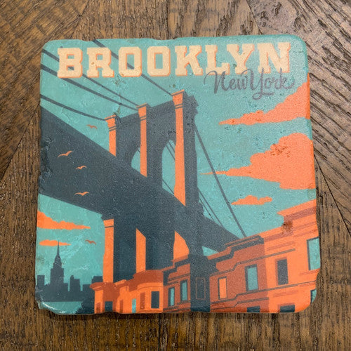 Color Brooklyn Bridge Single Marble Coaster