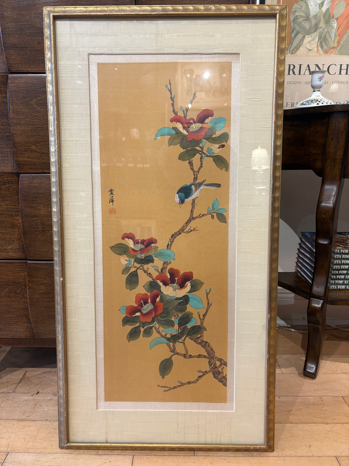 Asian Painting of Flowers and Birds on Silk