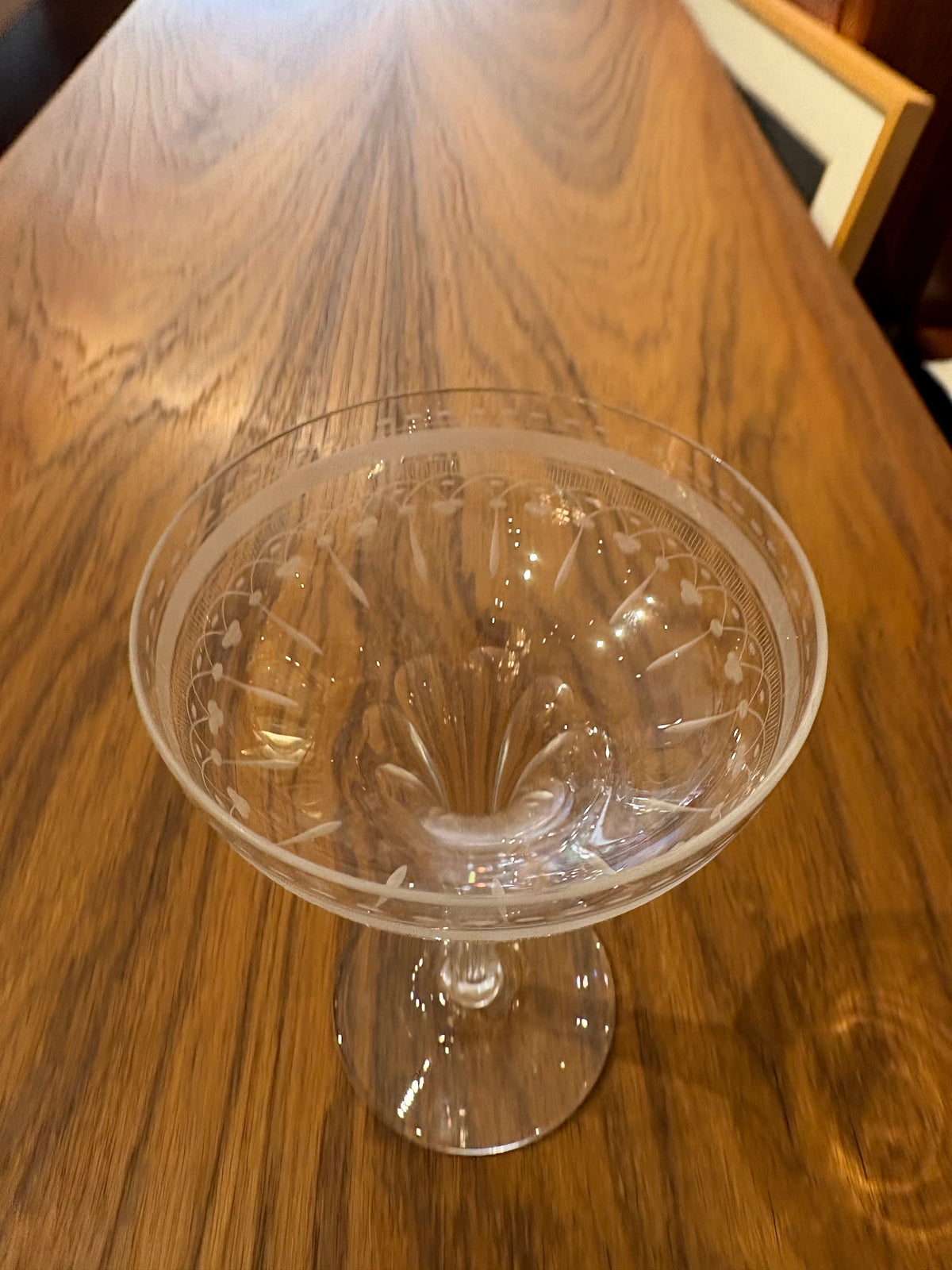 S/3 French Etched Crystal Alto Coupes with Hollow Stems