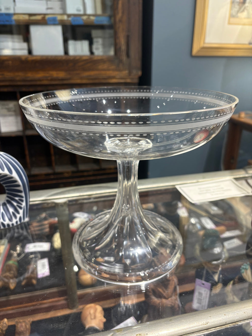 French Etched Crystal Pedestal Compote