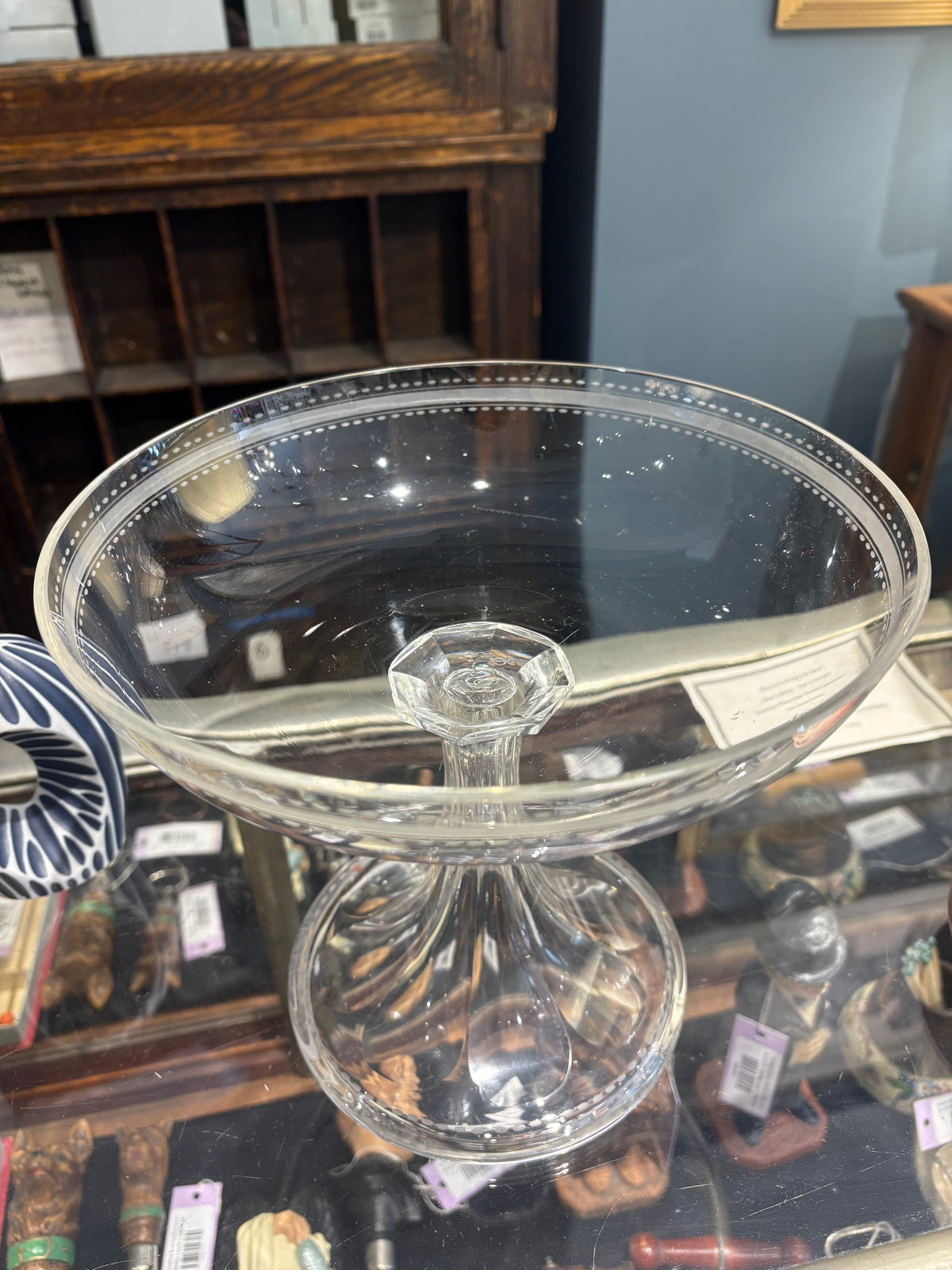 French Etched Crystal Pedestal Compote