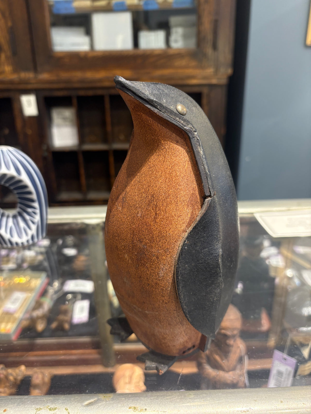 Vintage Japanese Leather Penguin Coin Bank