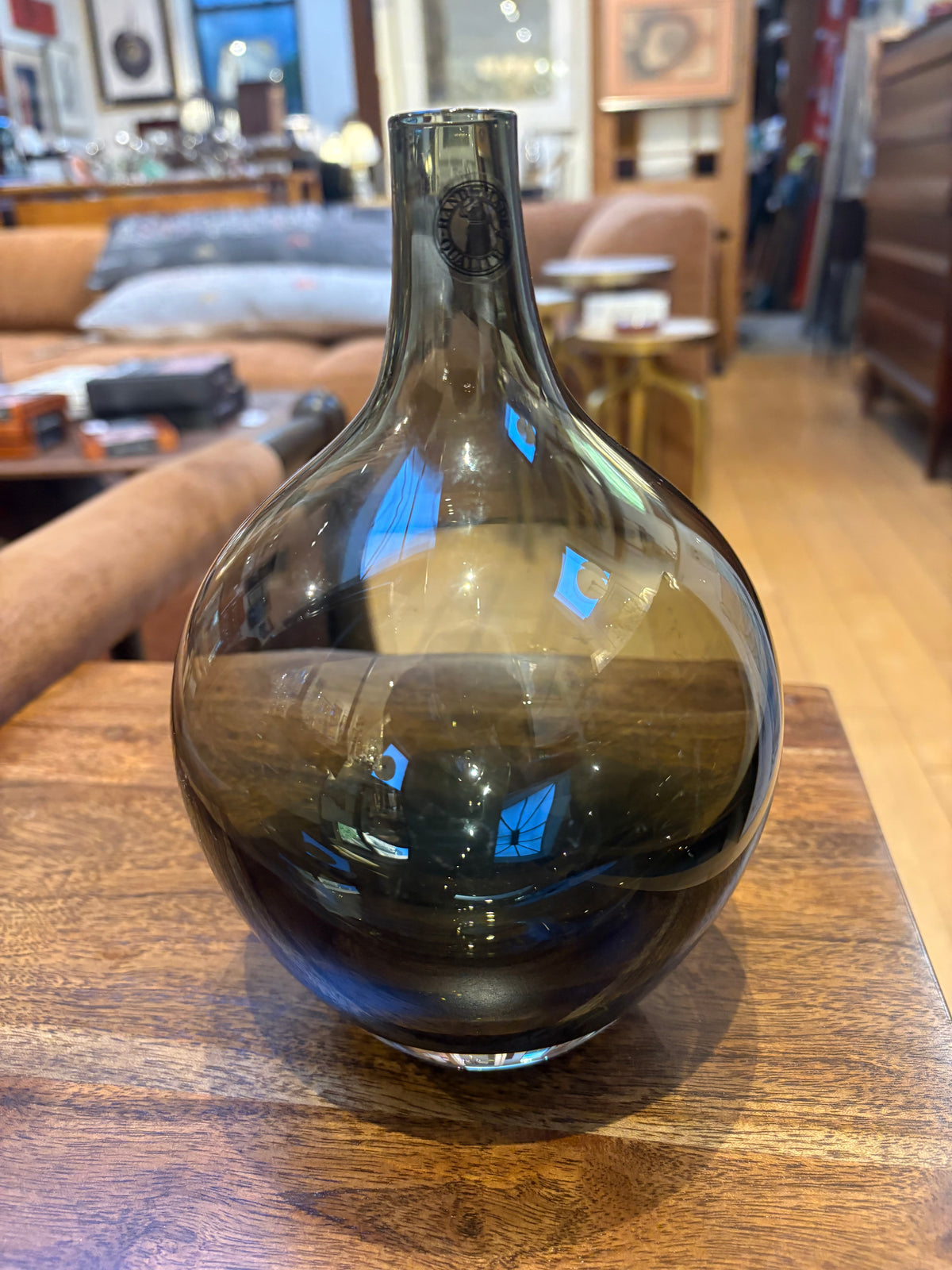 Vintage Swedish Handblown Green Glass Vase