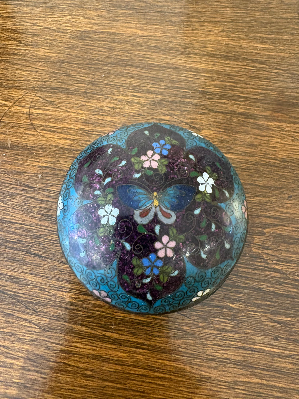 Small Round Cloisonne Box with Butterfly