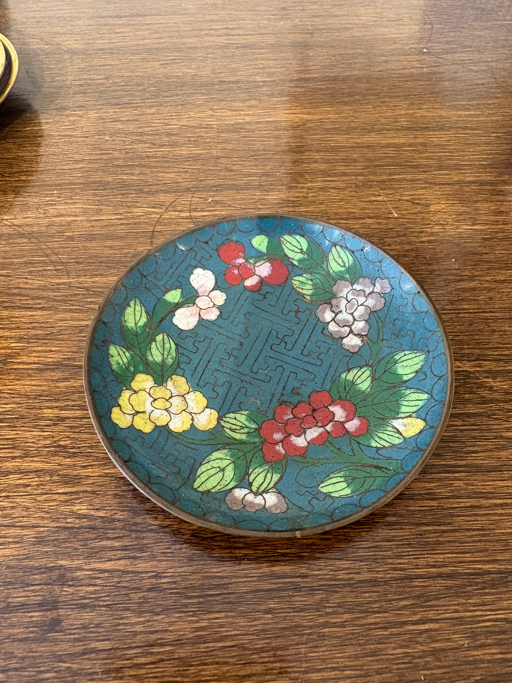 Small Round Teal Cloisonne Tray