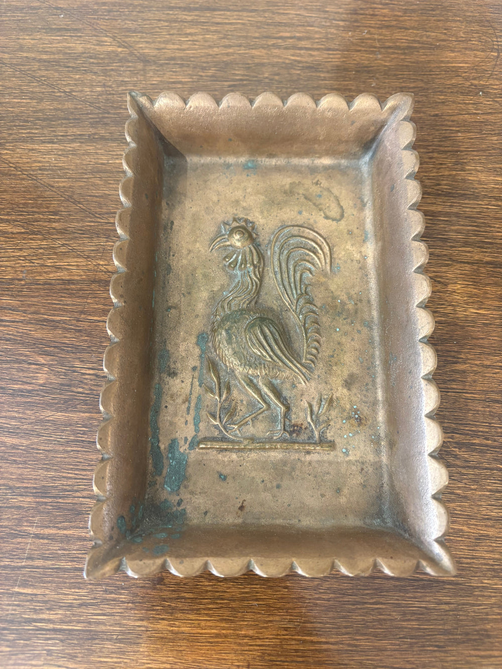 Rectangular Metal Tray with Rooster Relief