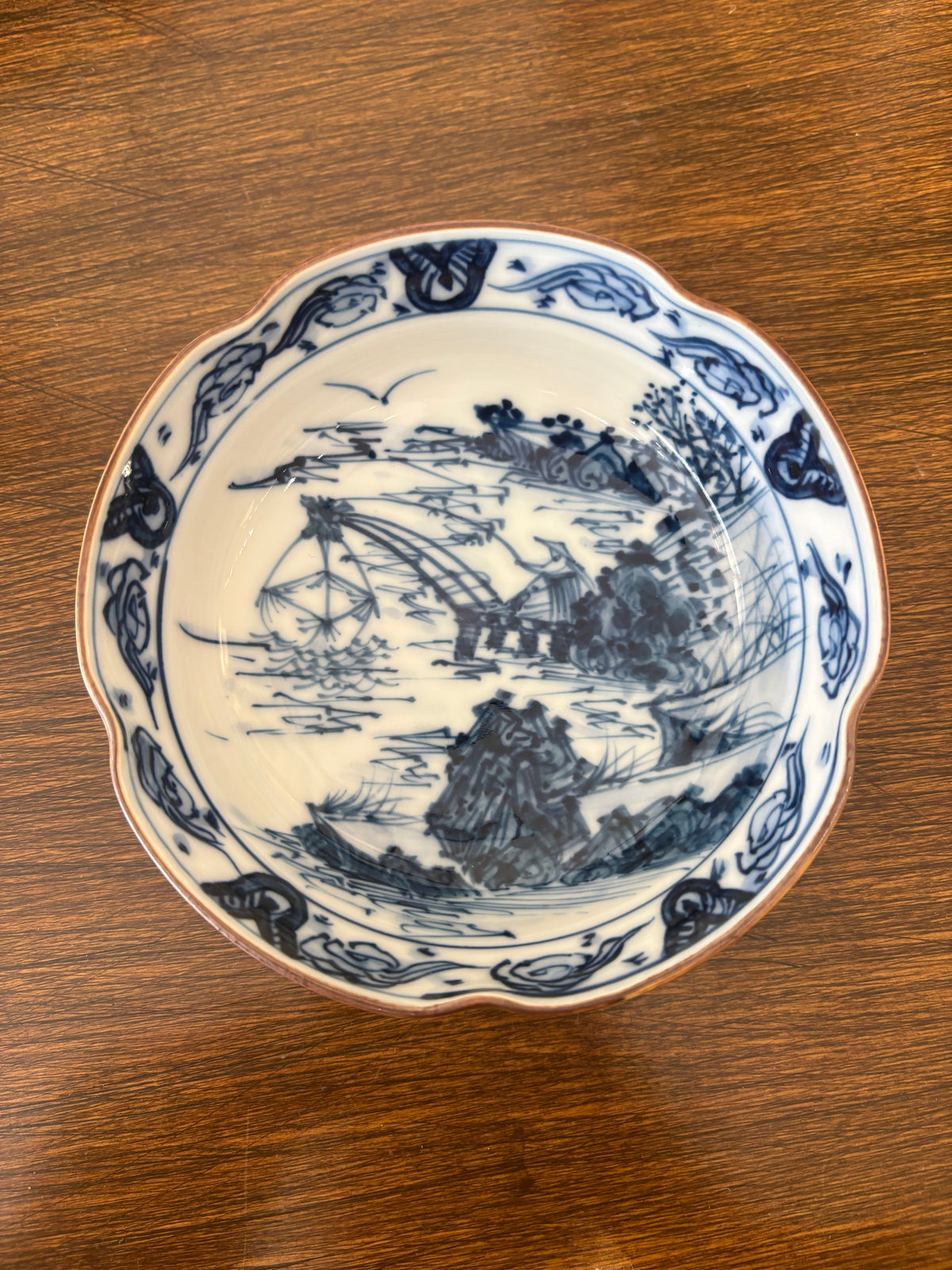 Small Japanese Ceramic Bowl with Painted Scene of Fisherman (Individual)