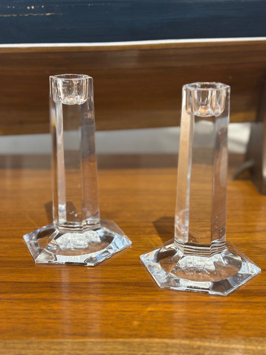 Vintage Pair of Crystal Tiffany & Co. Candlestick Holders