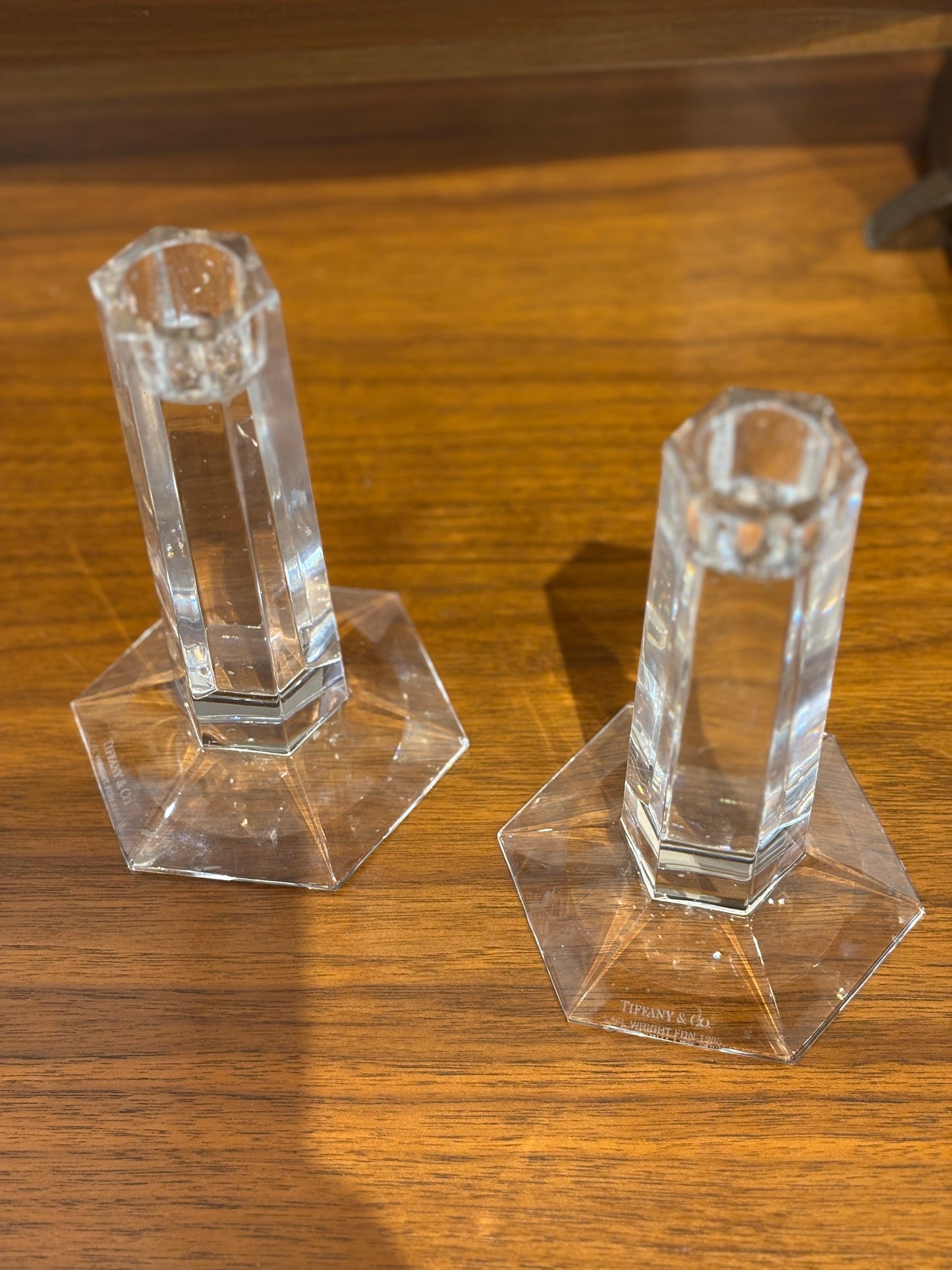 Vintage Pair of Crystal Tiffany & Co. Candlestick Holders