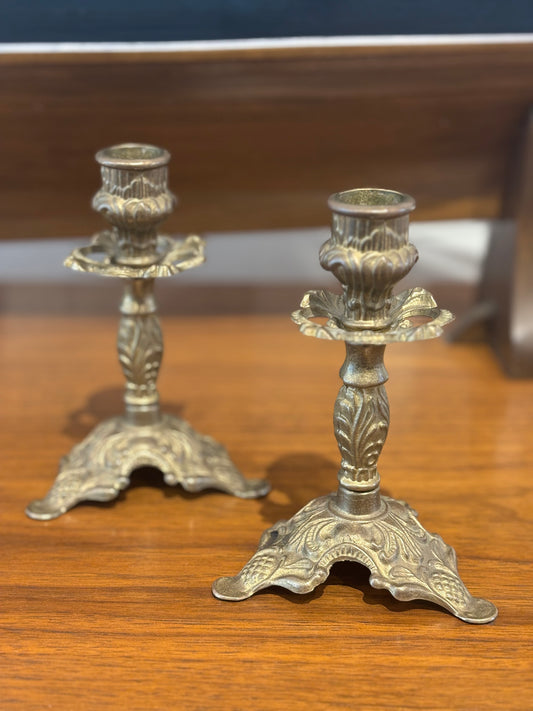 Pair of Brass Ornate Candlestick Holders
