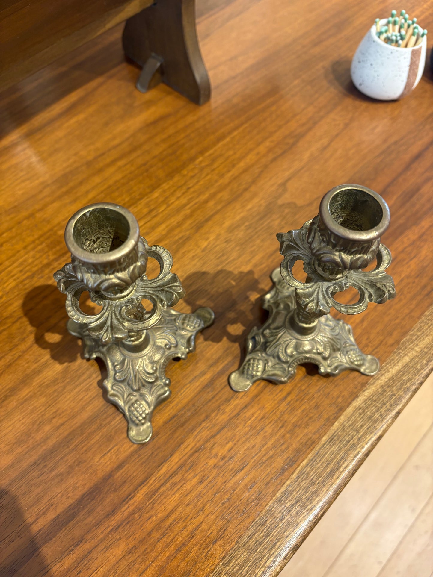 Pair of Brass Ornate Candlestick Holders