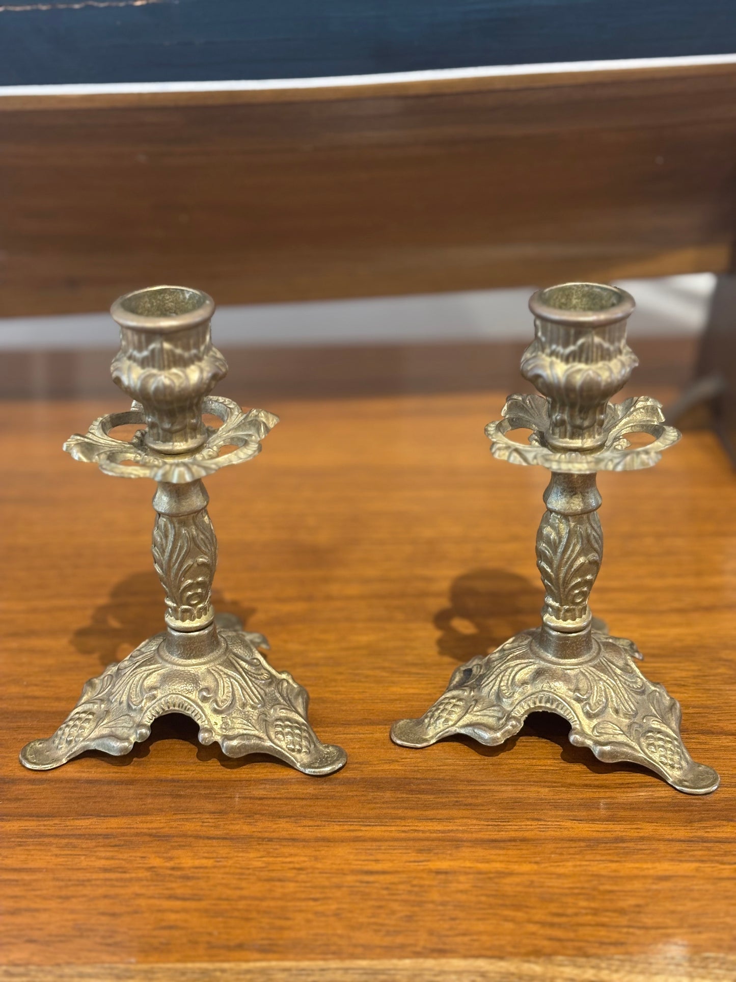 Pair of Brass Ornate Candlestick Holders