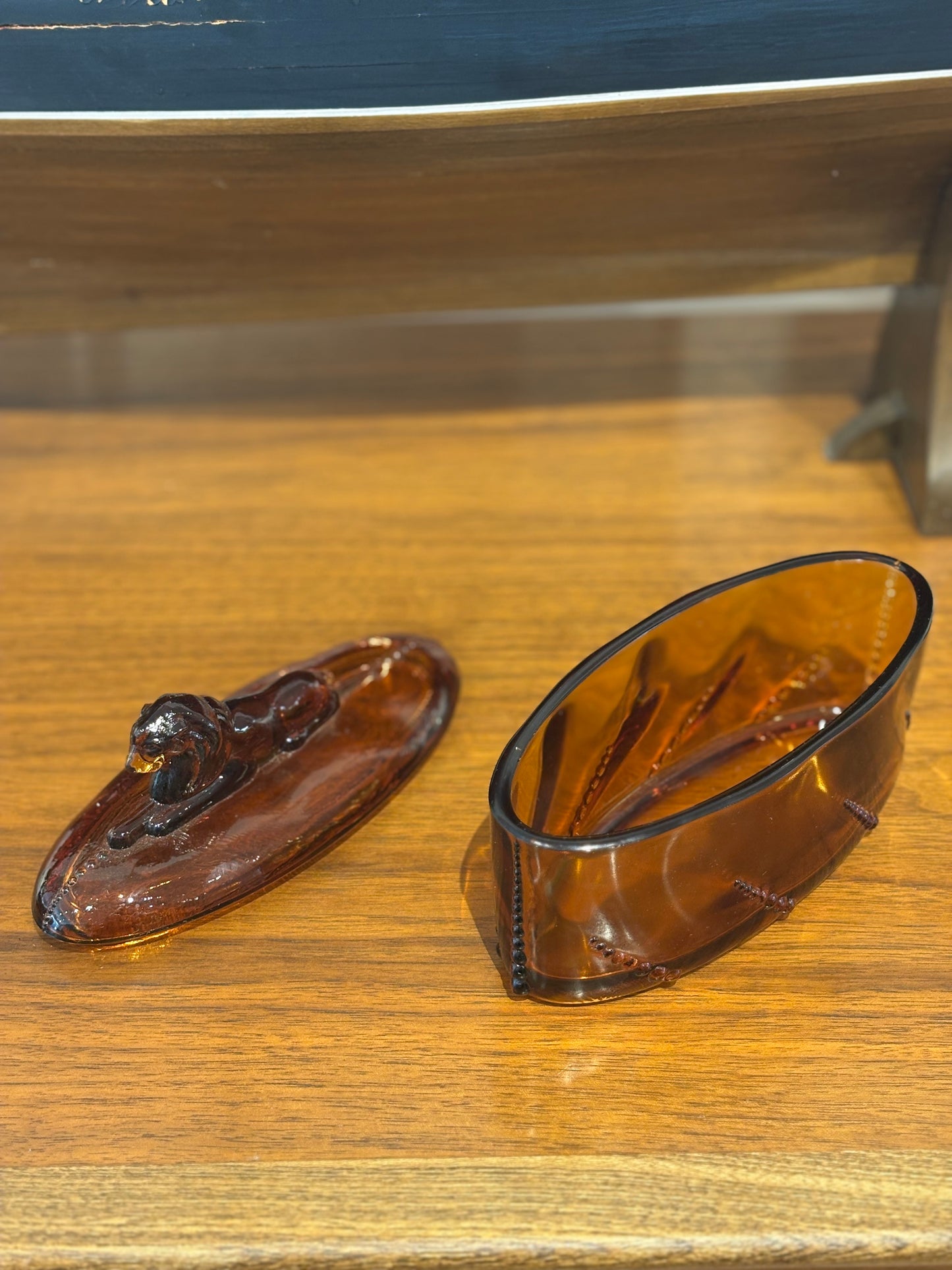 Amber Glass Box with Lion Lid