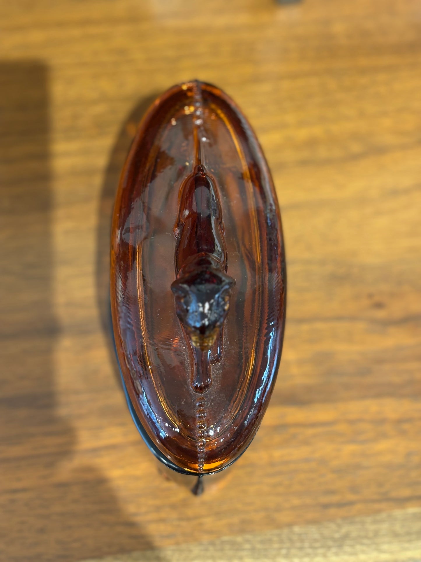 Amber Glass Box with Lion Lid
