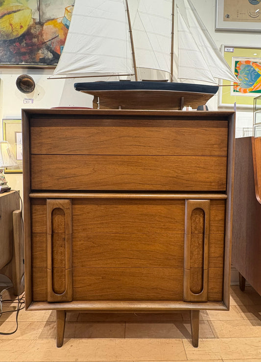 Lane Walnut 5 Drawer High Chest of Drawers with Wood Pulls