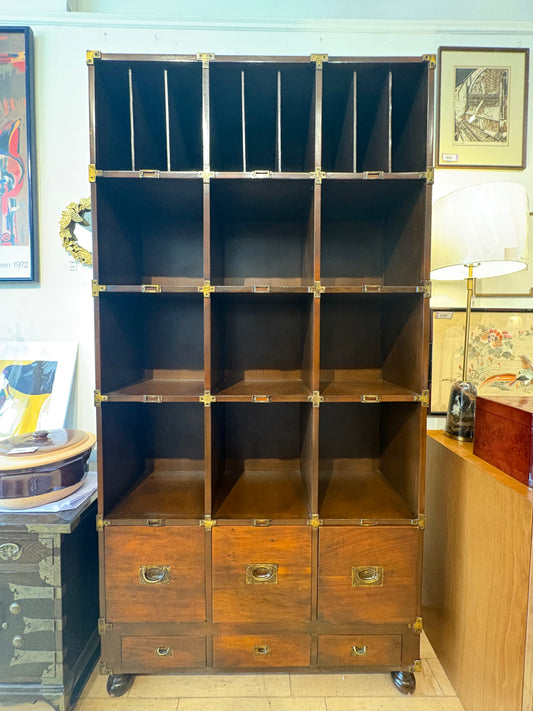 Wood and Leather Bookcase with Drawers by Theodore Alexander