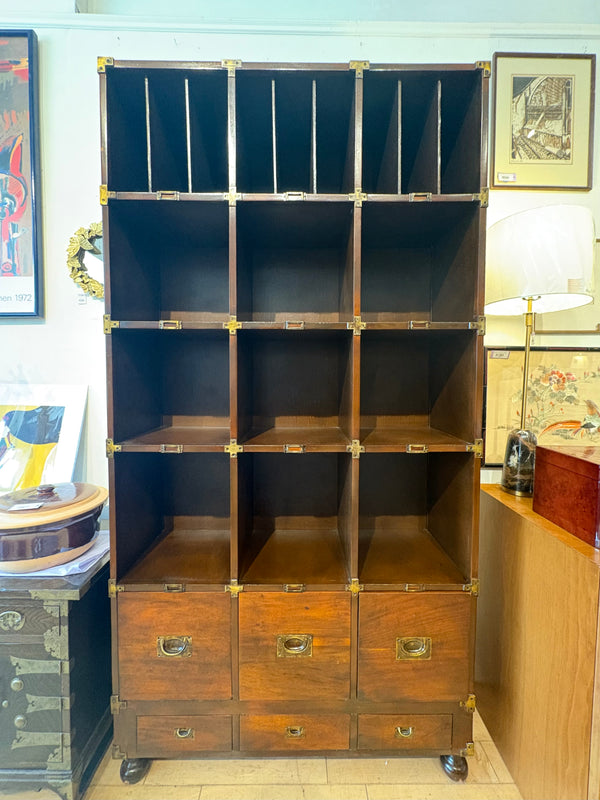 Wood and Leather Bookcase with Drawers by Theodore Alexander