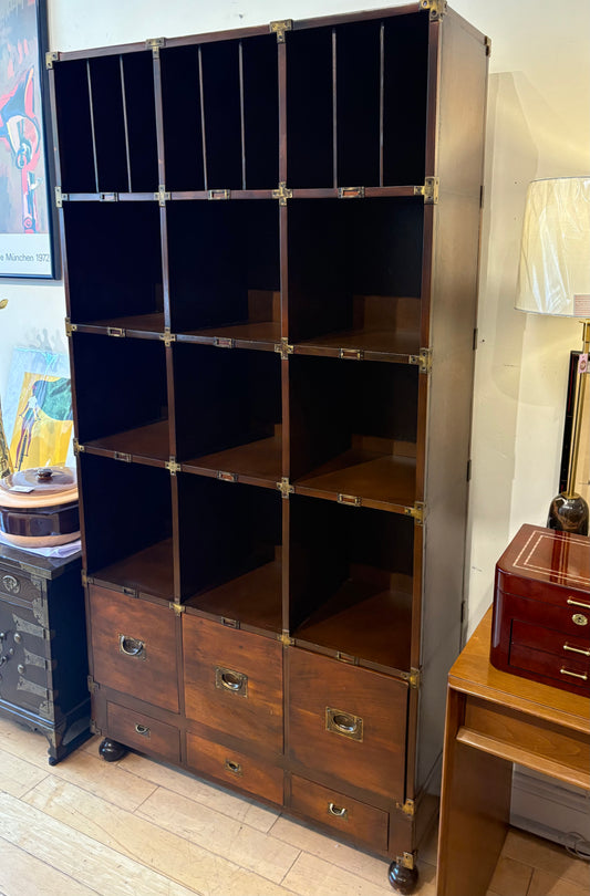 Wood and Leather Bookcase with Drawers by Theodore Alexander