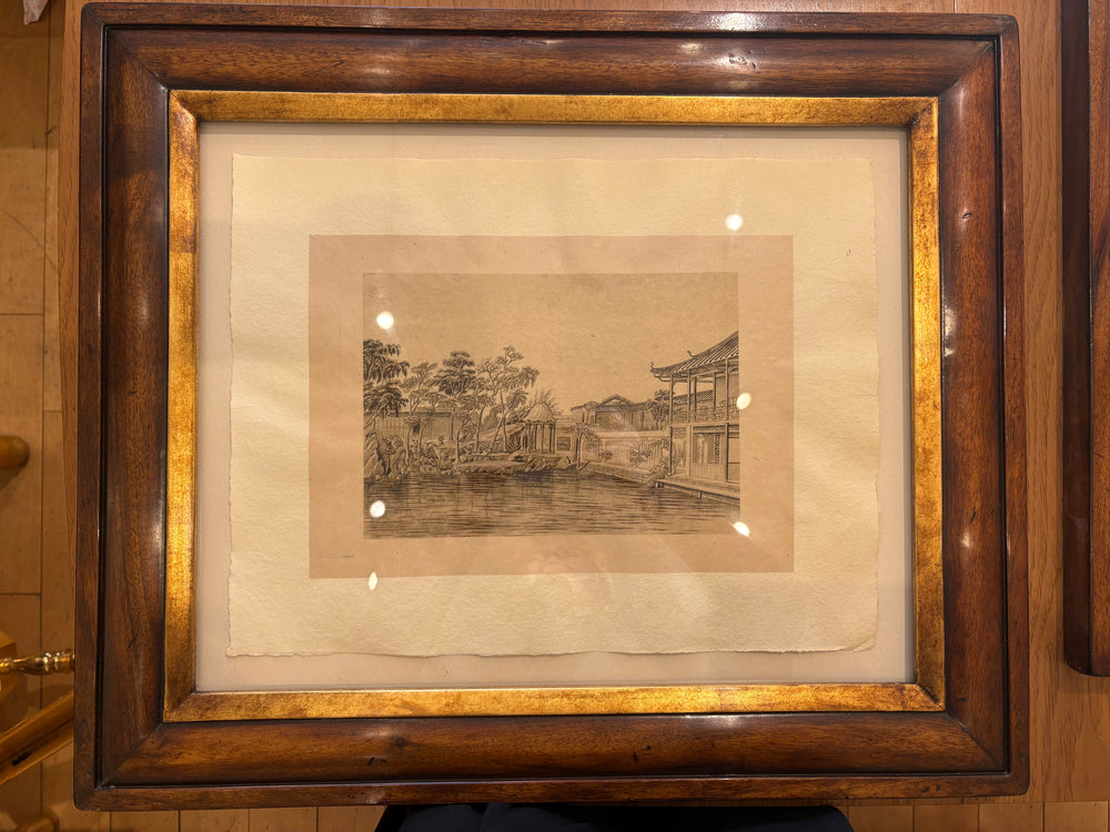 Asian Ink Landscape Drawing Printed on Linen Paper