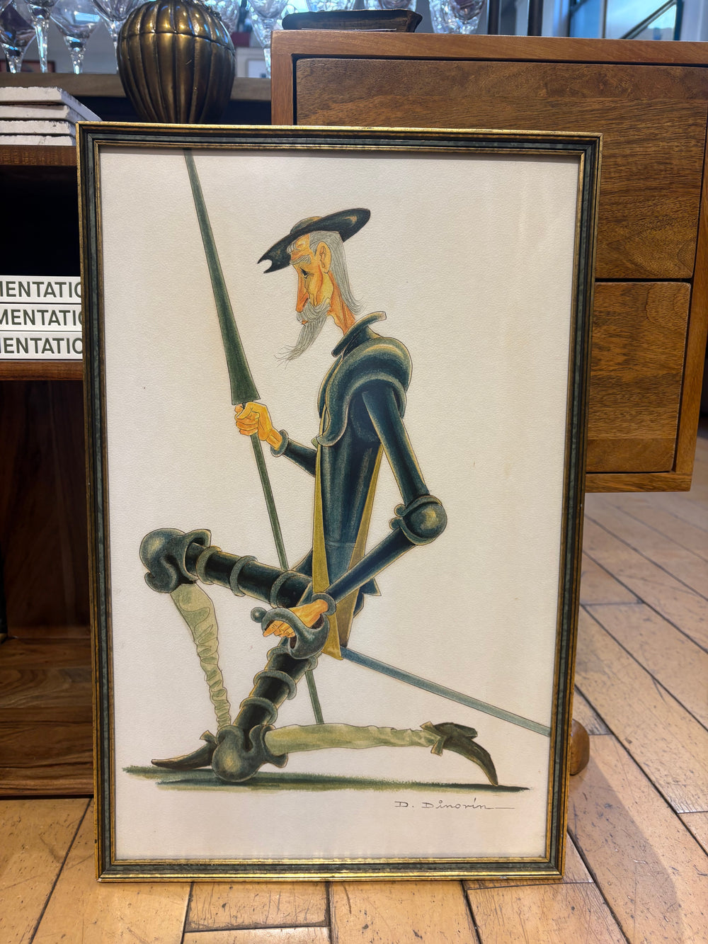 Signed D. Dinorin Illustration of Don Quixote